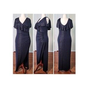 Ralph Lauren Formal Evening Dress Blue Women 14 Ruched Wrap Mother of Bride Gown